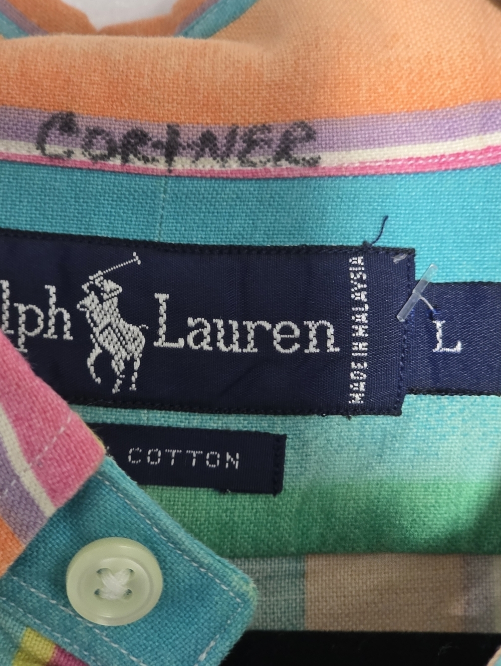 Polo Ralph Lauren Mens Multicolor Striped Button-Up Shirt - Teal & Orange - Picture 4 of 4